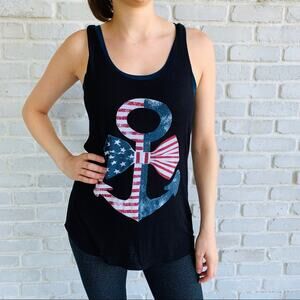 USA Flag Anchor Black Tank Top Medium